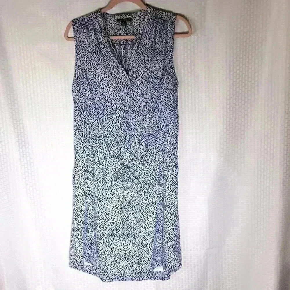 Hillary Radley Blue and White Geometric Print Size 8 Sleeveless Dress adjustable